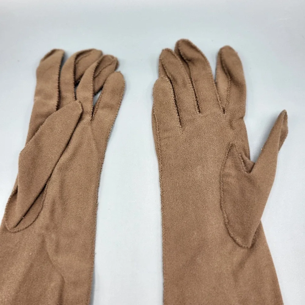 Vintage Elbow Opera Length Formal Gloves Womens One Size Stretch Brown